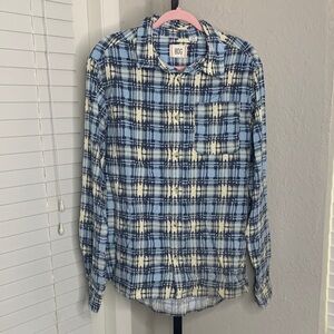 BDG Navy and Cream Checkered corduroy button down long sleeve Shirt L